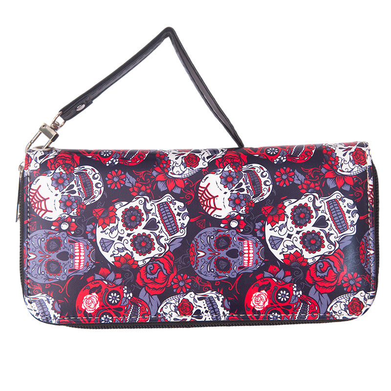 Wholesale PU Colorful Calavera Skull Long Wallet